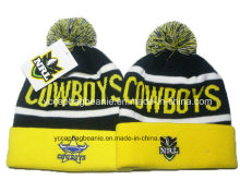 100%Acrylic Knitted Pompom Hat Team Beanie