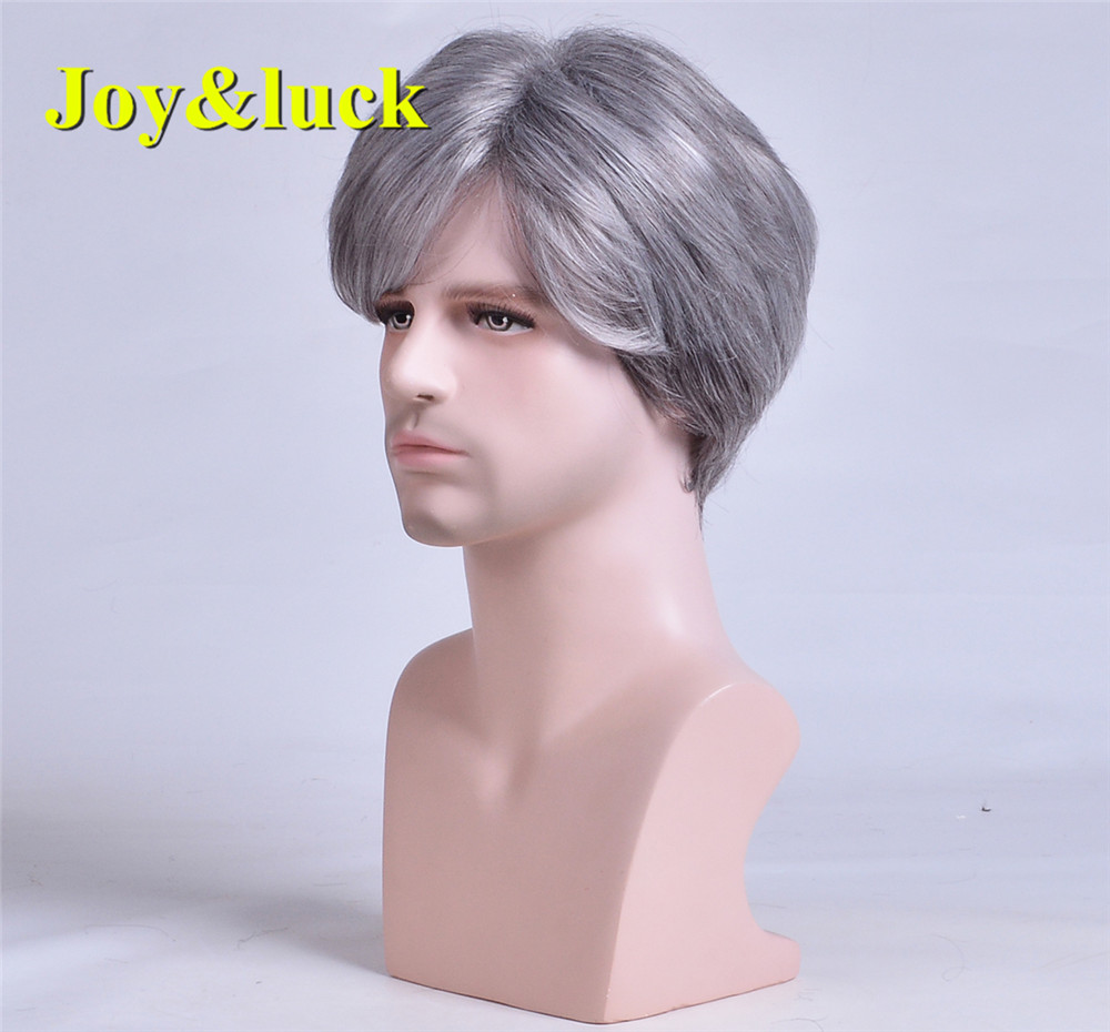 Wholesale Wigs for Men Daily or Party Hairstyle Male Grey Color Man Hair Short Natural Straight Men Wigs Synthetic Hair Wigs