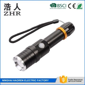 aluminium alloy T6 zoomable 5-mode powerful led handbag rechargeable led torch light with 18650 battery/AAA operated