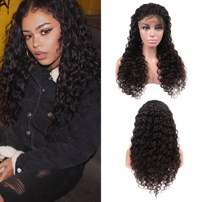 Huashuo Highest Discounts 180% Density Water Wave 100% Virgin Indian Human Hair 360 Full lace Wig