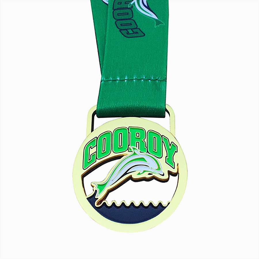 Hollow Out Green Soft Enamel Dolphin Medal