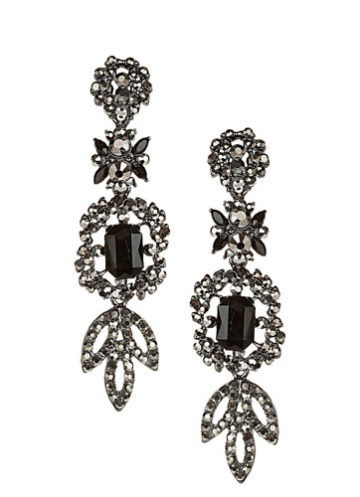 Charm lond black flower drop earrings with crystals