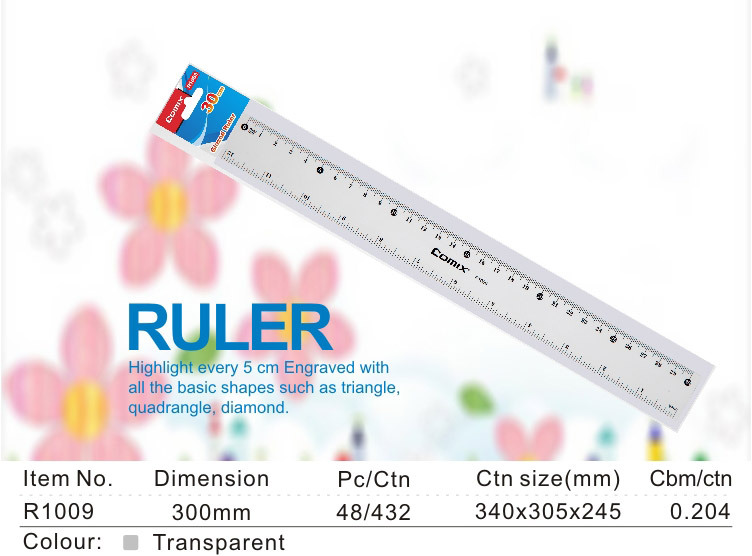 12 inch 30cm clear plastic ruler drawing ruler engineer glazed scale ruler