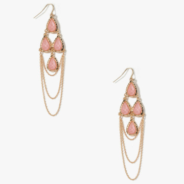 Fantasy rose resin decorated drop earring with gold strands chains