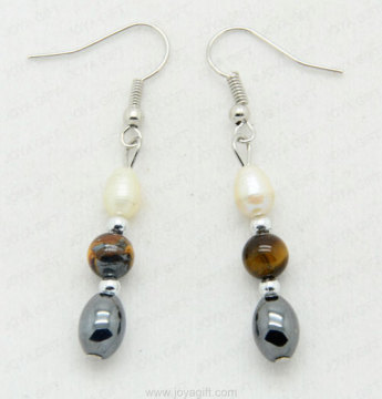Hematite Oval earring with 6MM tigereye round beads