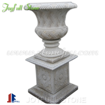 Granite Big Pedestal Planter, Yellow granite flower pot with column pedestal