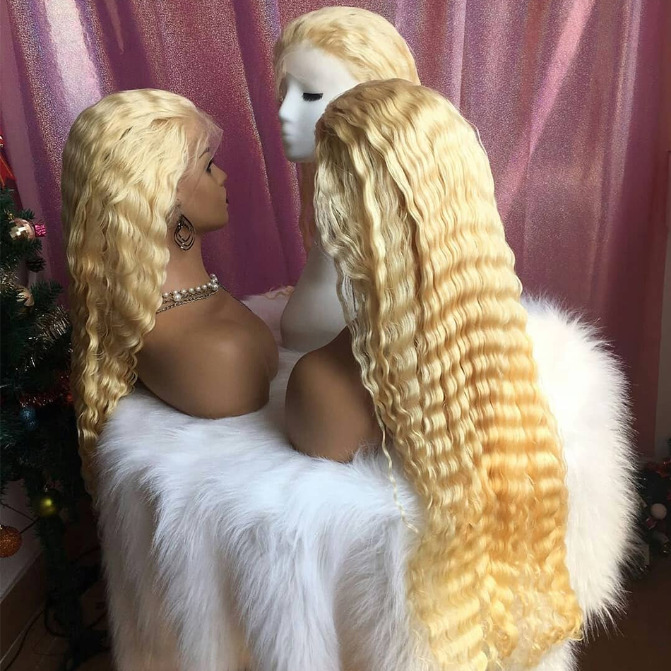 100% Virgin Blonde 613 Russian Hair Curly Front Lace Wig, Hd Transparent Film Thin Swiss Lace Wholesale Full Lace Wigs Vendors