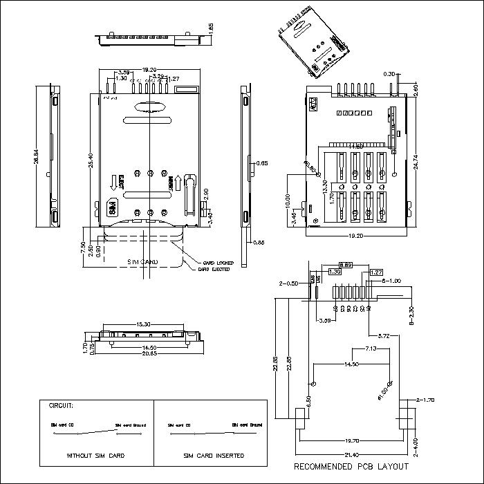 SIM series 8Pin with boss front SMT 1.85mm height connector ATK-SIM8BF185A011