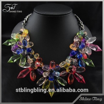 wholesale handmade colorful flower crystal necklace exaggerated crystal necklace