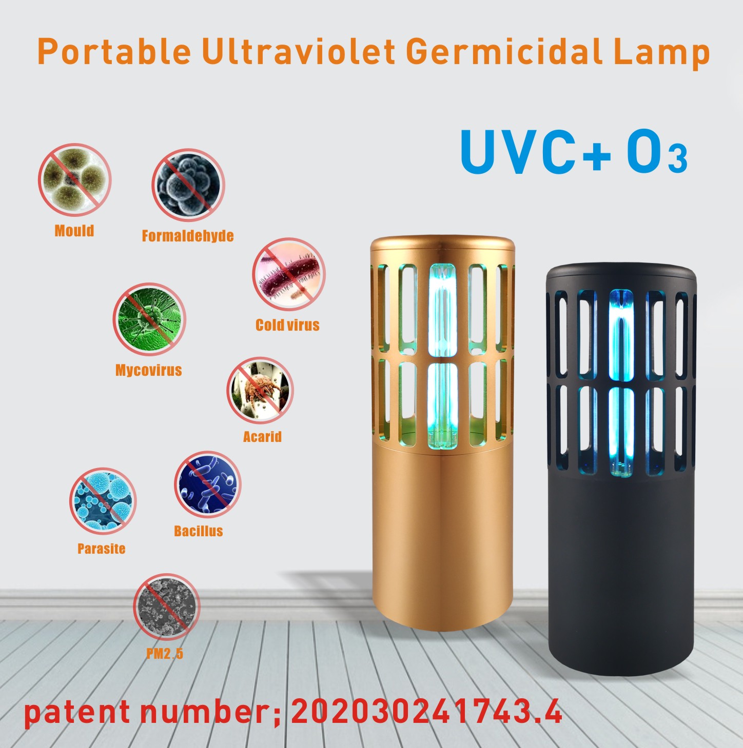 USB Charging 1800 mA built in Li Battery DC 9W Portable Ultraviolet UVC+O3 Germicidal Lamp