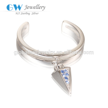 New Design Crystal Triangle Dangling Pure Silver Charm Wholesale Opened Silver Ring