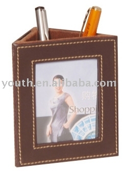 Faux Leather Pen Holder with picture frame/pencil vase(YT2004)