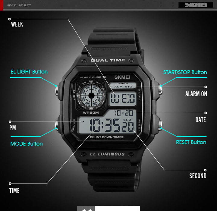 skmei 1299 japanese designer digital hand square watch