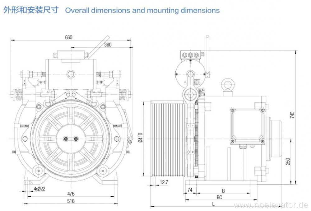 Double Wrap Gearless Elevator Traction Machine With Brake