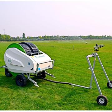 Small water powered hose reel irrigation system