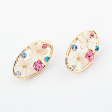 Boutique earrings wholesale small fresh flowers high quality crystal gold metal oval shape stud earrings with cat eye gemstones