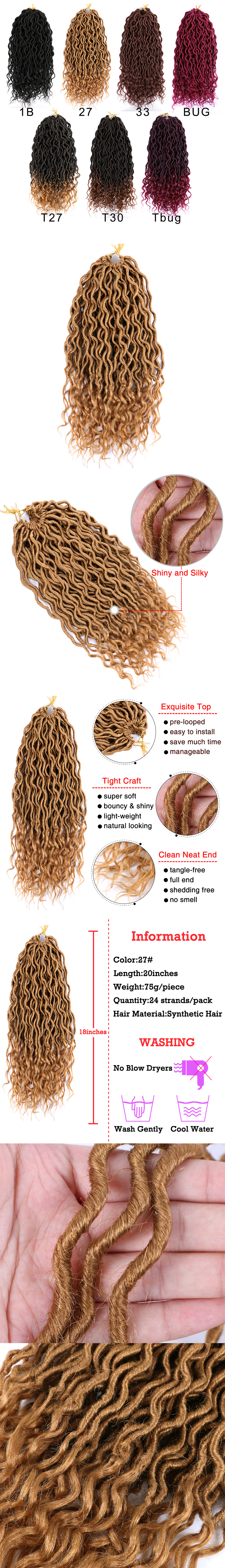 Bug 20inch 75g 24strands Wholesale  Soft Locs Waves Curly Synthetic Extensions Braids Weaves Braid Faux Locs Crochet Hair