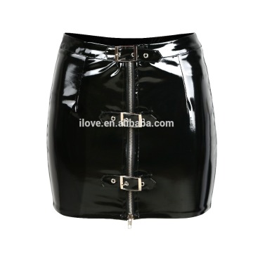 2016 Womens Sexy Zipper Leather Mini Skirt, Black Short Leather Skirt