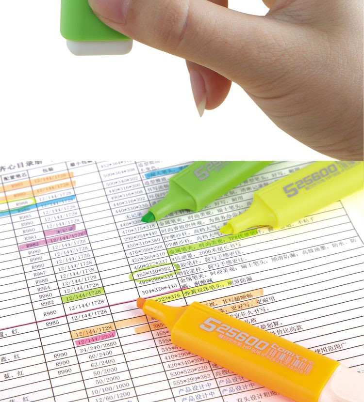 Comix New Arrival 3 Sides Writing Multi Colored Highlighter Pen