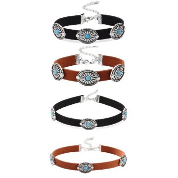 Turquoise Ethnic Bracelet Black Brown Leather Bangle for Women Fashion Bracelet for Men