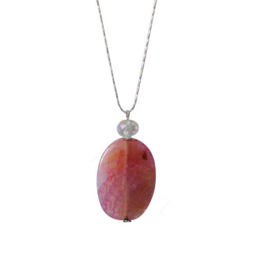 Natural Gemstone Agate Necklace with Silver Chain