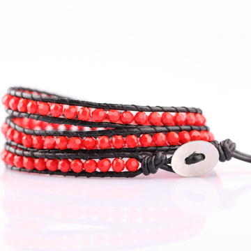 Red jade leather jewelry women bracelets wrap natural gemstones