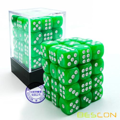 Bescon 12mm 6 Sided Dice 36 in Brick Box, 12mm Six Sided Die (36) Block of Dice, Marble Grass