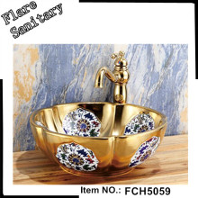 Luxury flower porcelain hand wash basin golden basin