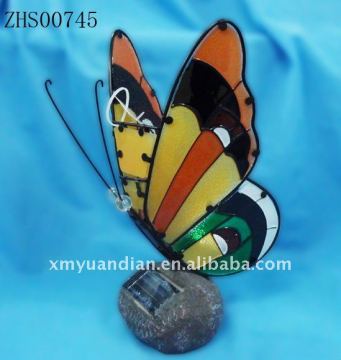 Tiffany Style solar Lighted Glass Butterfly Sculpture
