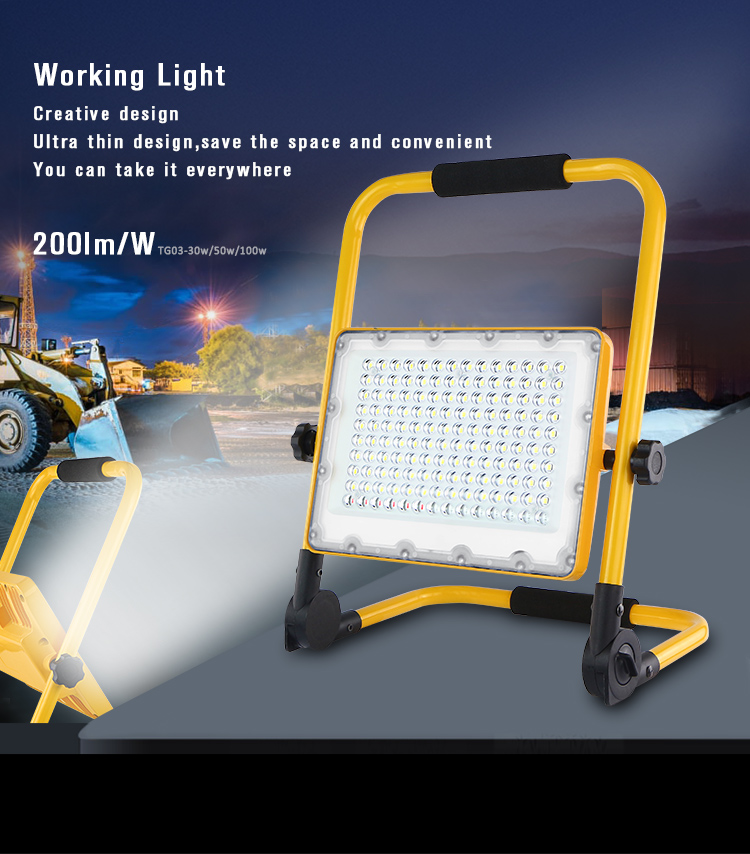 KCD New Design Aluminum Magnesium Smd Industrial Ligh Portable Ip65 High Lumen 100w 200w 300w Led Work Light