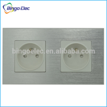 Silver Aluminum panel,Double EU standard 110V electrical wall socket,french socket