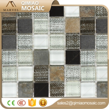 Square Natural Stone Mix Laminated White Black Mosaic Tile
