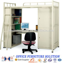Metal apartment bunk bed with desk