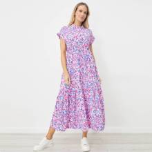 Womens Fashion All-over Flowers Printed Long Dresses