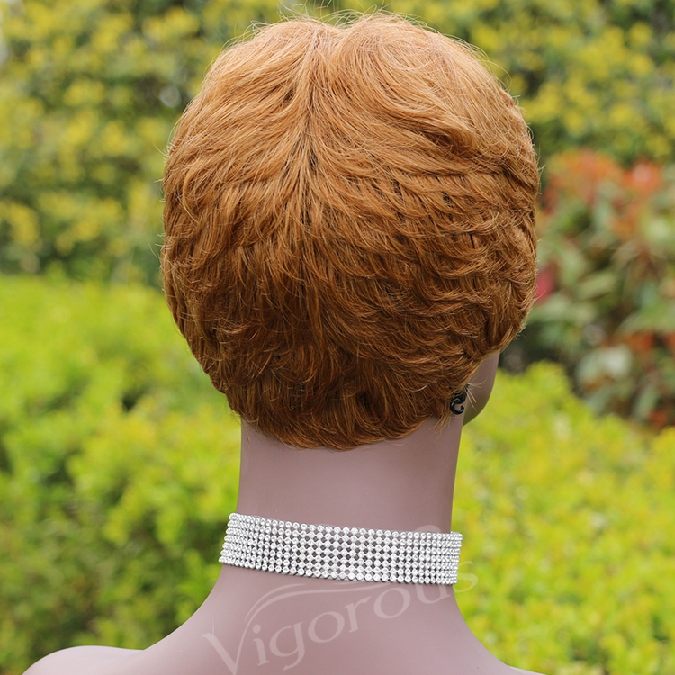 Vigorous Pixie Cut Real Full Machine Brazilian Human Hair For Woman Short Finger Wave Natural Fluffy Wigs