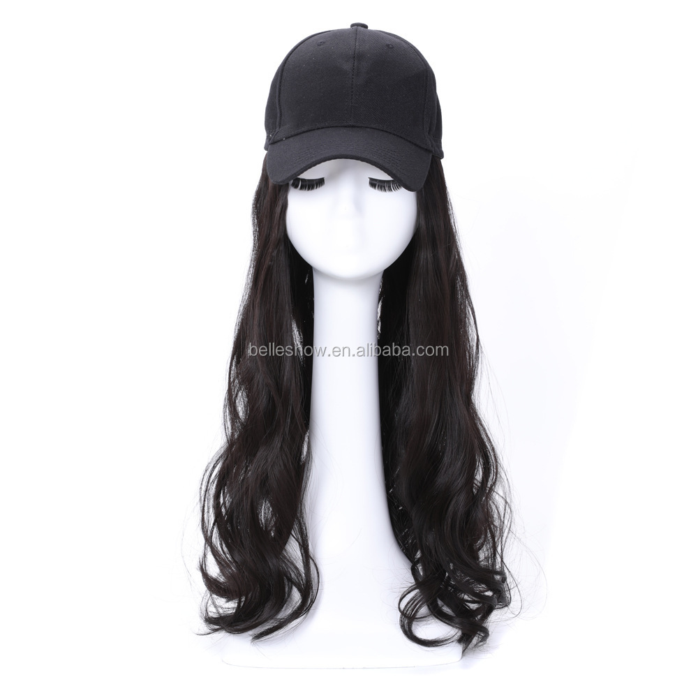 Hot sell Cheap Wholesale Baseball Cap Curly Hair Wig Fashion Hot Sale Low Price Black Long Wavy curly braid Baseball hat