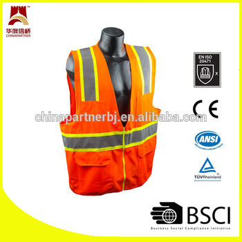 100% polyester orange reflective safety vest