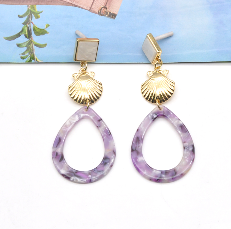 Mina Brand custom gold alloy metal  shell shape with acetate disc drop earrings