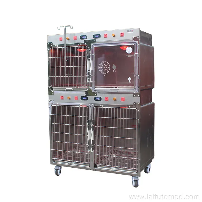 Stainless Steel Veterinary Therapy Oxygen Infrared Warm Heated Cage with IV Pole