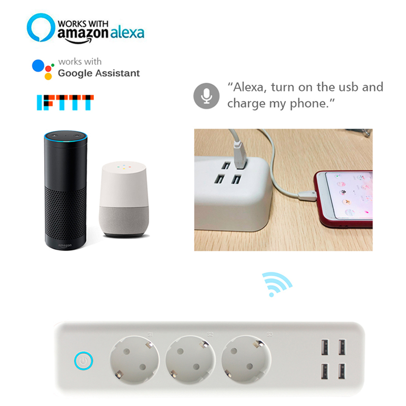 Wifi Smart Plug Outlet Power Strip Surge Protector EU Power Strip With Usb Charging Ports European TUYA