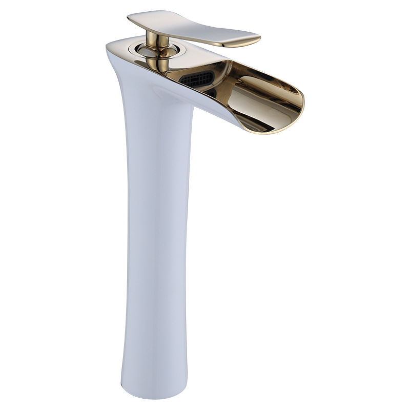 A0031-F2WG Bathroom Waterfall brass white gold hot and cold wash single hole basin faucet