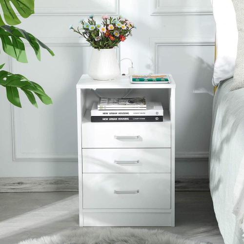 Nightstand 3 Drawers with Open Storage Bedroom Furniture