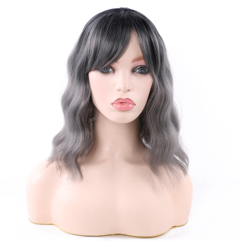 Wavy Bob Wig with Bangs Fringe Short Shoulder Length for Women Synthetic Fiber Hair with Skin Scalp Cosplay