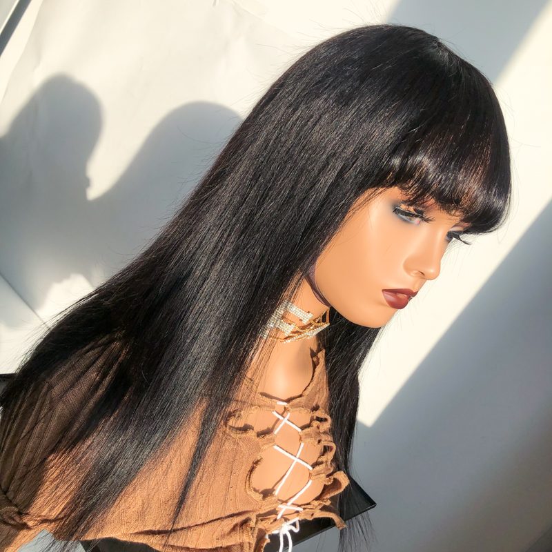 Factory Supply Large Stocks Attractive Price Black and Golden Colors Human Hair Wig with Bangs