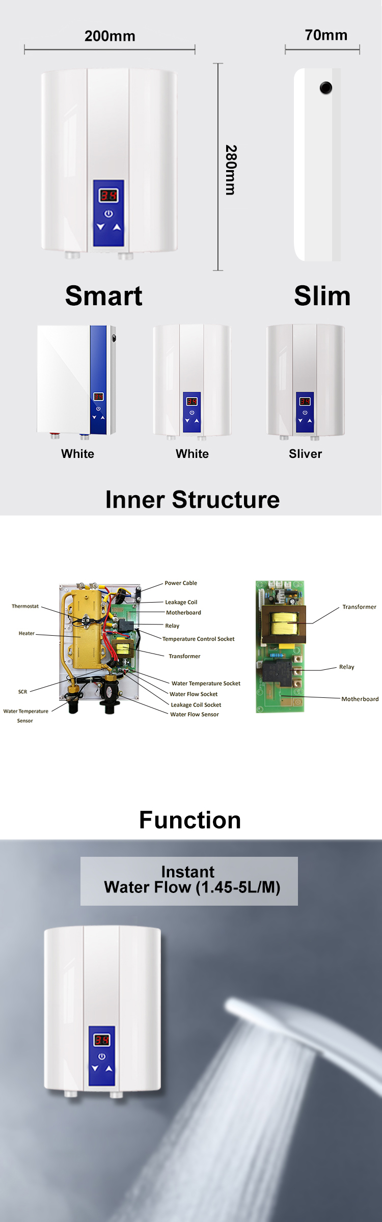 3KW-WH-DSK-E(E8)-6 electric hot instant water heater/solar water heater/induction water heater