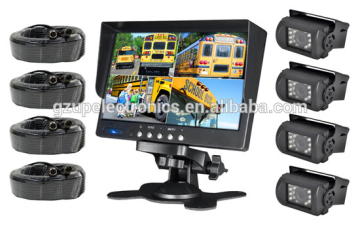 Weatherproof Rearview Backup Camera System with 7'' LCD Color Monitor, (4) IR Night Vision Cameras, Dual DC Voltage 12-24 for Bu