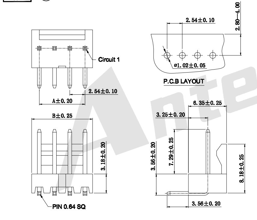 2,54 mm Pitch 90 ° Wafer AW2543RD-XP