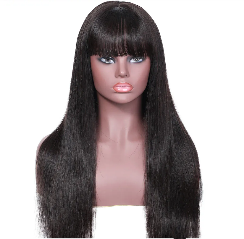 Lsy Long Silky Straight 360 Frontal Full Lace Wigs With Front Chic Bangs Fringe 150% Density 100% Indian Human Hair Wigs