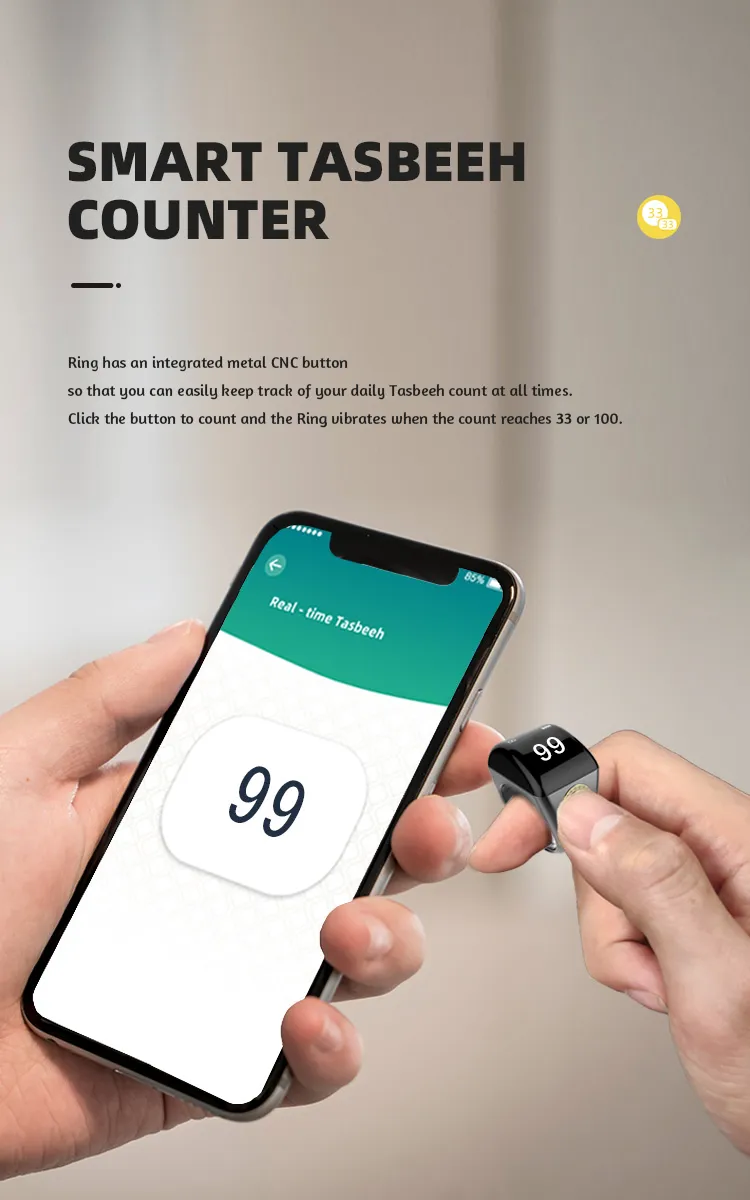 Smart Muslim Gift Islamic Zinc Alloy Electronic Zikir Counter Digital Azan Alarm Clock Tasbeeh Tasbih Zikr Ring