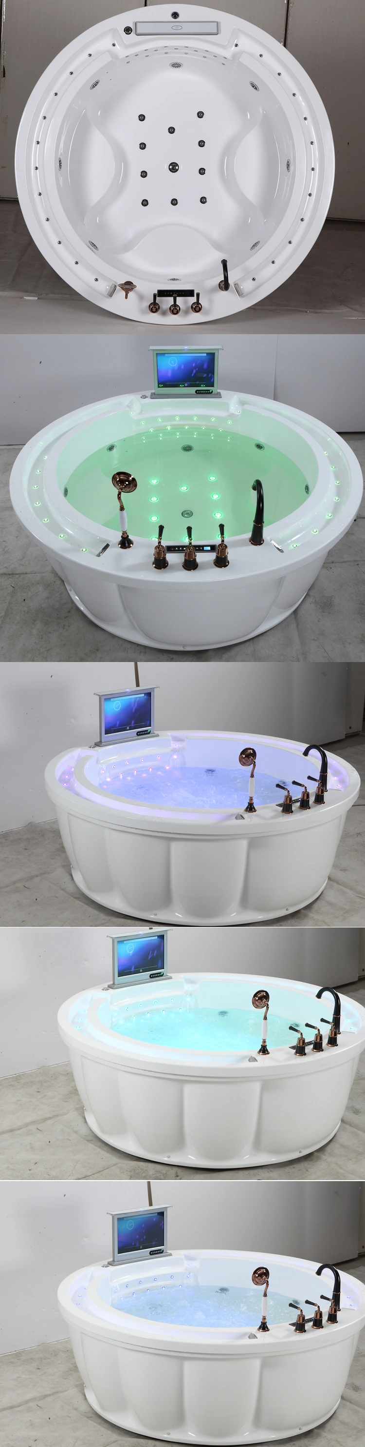 Unique Three Seat Round Free Massage SPA Bathtub with Video